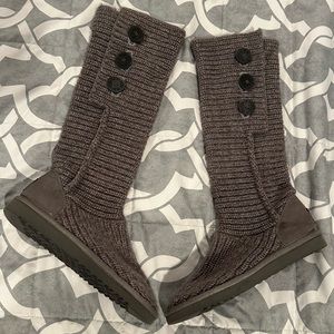 UGG 5819 Classic Cardy Gray Suede Knit Sheepskin Wool Style Boots Size 7